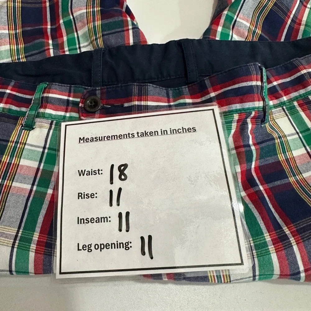 Polo Ralph Lauren Reversible Shorts Mens 35 Navy Blue Madras Plaid Cotton